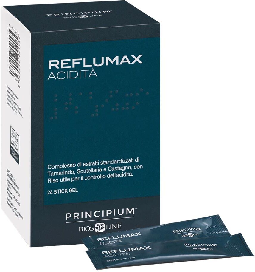 BIOS LINE SpA Principium, Reflumax Acidità Integratore, 24 Stick Gel
