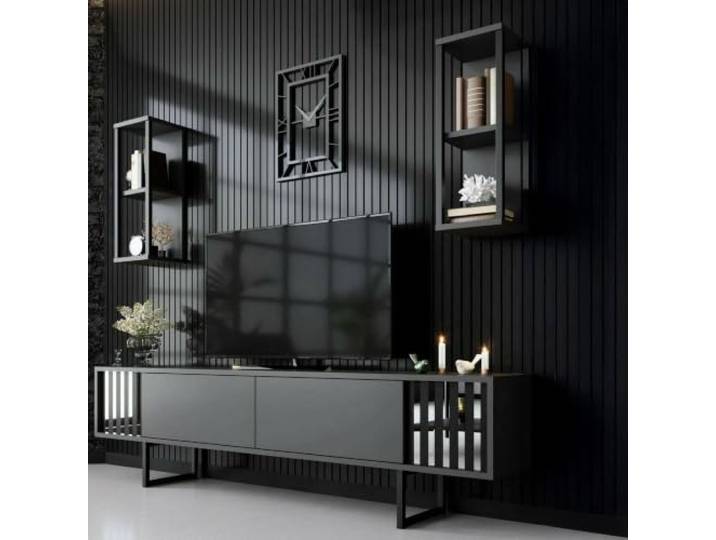 Dmora TV-Schrank Ananke 180x30x48 cm Schwarz 5 Einlegeböden
