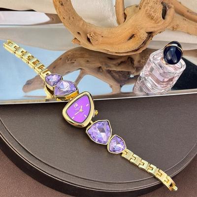 Uplift Essentials Lustrous Irregular Geometric Diamond Watch High Sense Light Luxury Timepiece With Artistic Big Diamond Accents purple