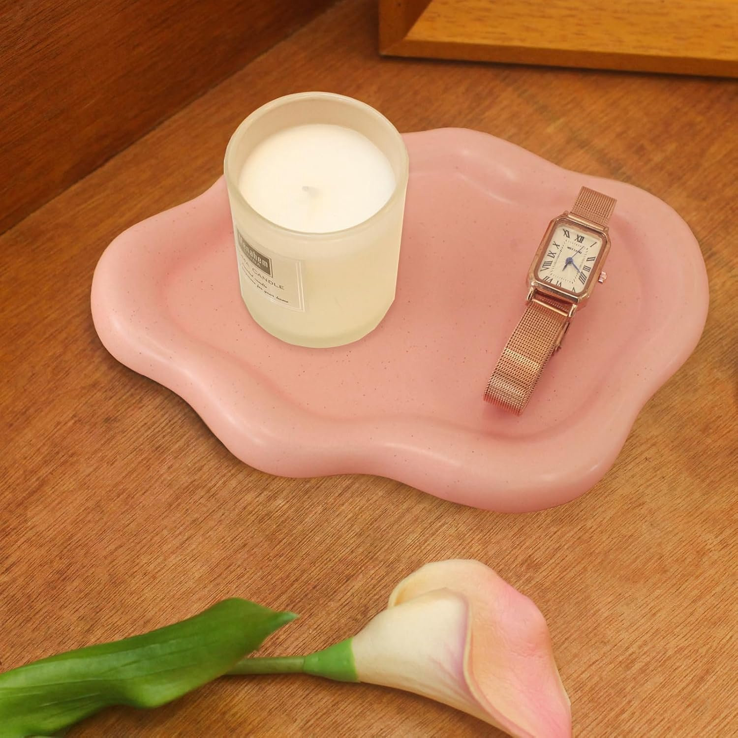 Keramische Sieradenschaal in Wolkvorm - Roze Decoratieve Schotel - B/D/H: 19,5 x 13,5 x 1,5 cm