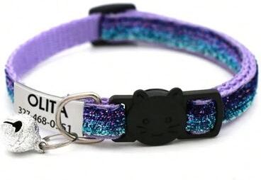 Uplift Essentials Customized Glitter Safety Collar With Personalized Engraved ID Tag violet