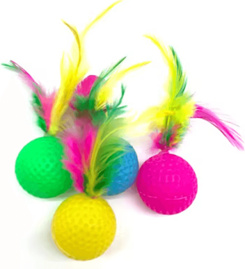 Inspire Curations FlutterKick Cat Badminton Toy Set Crinkle Feather Chase Balls (5 Pack) random 5pcs