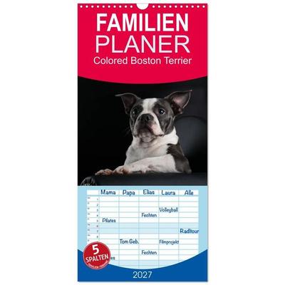 Familienplaner 2027 - Colored Boston Terrier 2027 mit 5 Spalten (Wandkalender, 21 x 45 cm) CALVENDO