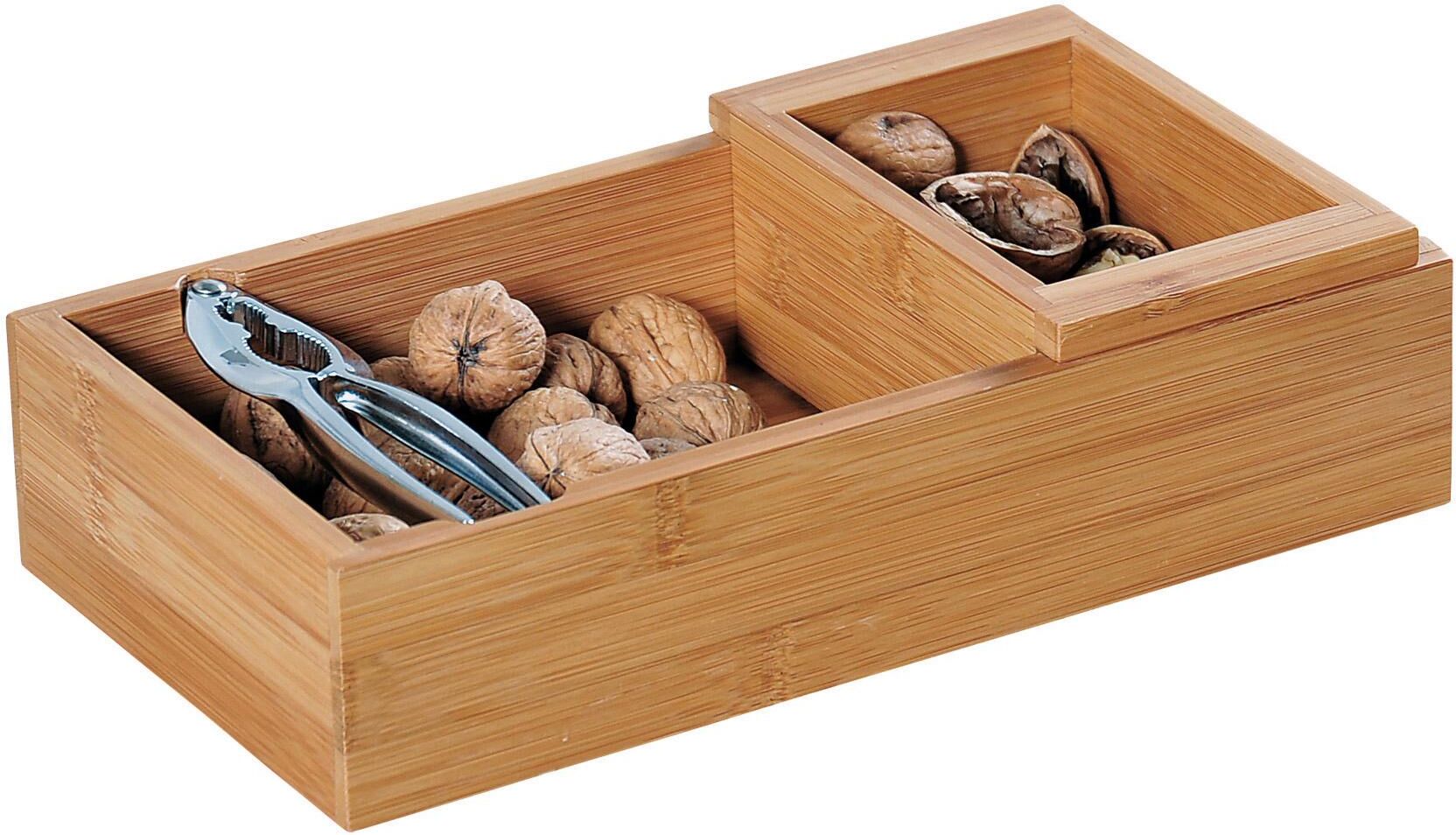 Snackschale KESPER "Nussschale inkl. Nussknacker", beige (natur), B:30cm H:7,5cm, Bambus, Schüsseln, Snackschale, mit Schale für Abfälle