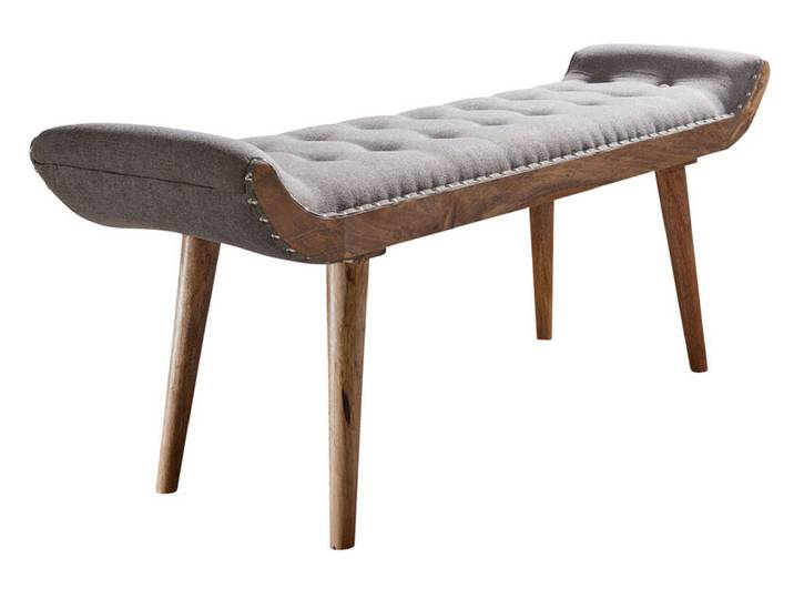 Sitzbank 125 x 51 x 38 cm Textilbezug braun gesteppt/Gestell Mango massiv