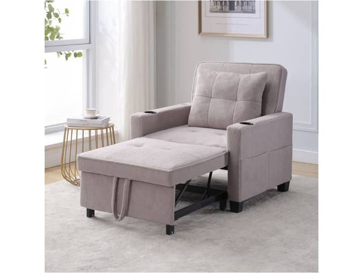 VUENOR Fauteuil convertible 1 place gris 87x74 cm - 3-en-1 avec USB