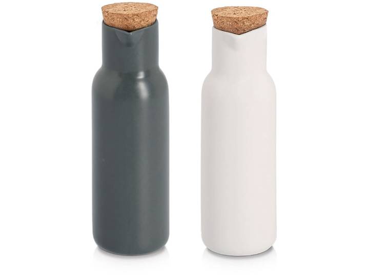 Menage-Set ZELLER PRESENT Essig-/Ölflasche, 2-tlg. , grau (anthrazit), H:19,5cm Ø:6cm, Menage-Sets, Menage-Set, präziser Ausguss, Korkverschluss, 300 ml