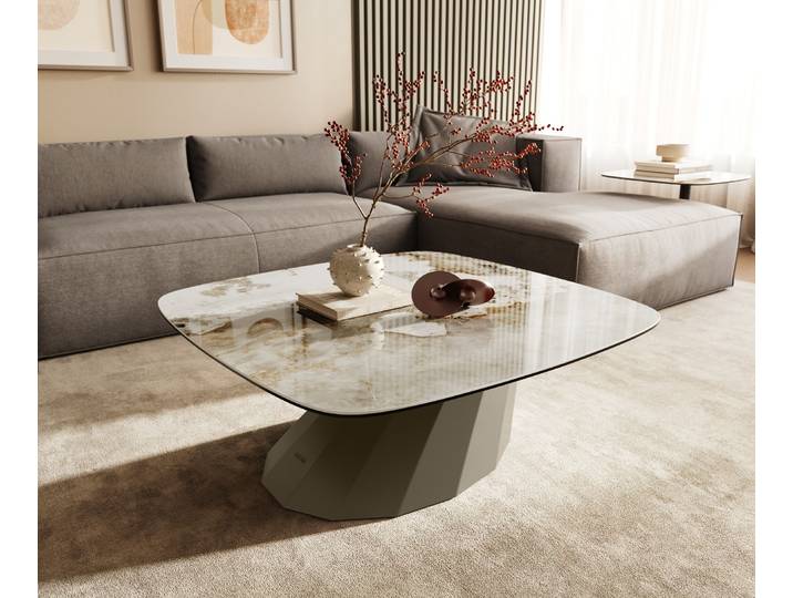 Couchtisch Edge Boot 90x90 cm Keramik Minas Melange Parabi Metall Effektfinish Titan, Couchtische