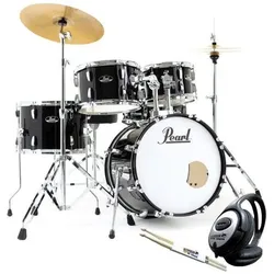 Pearl Roadshow Schlagzeug mit Kopfhörer und Sticks (Acoustic-Drum), Schlagzeug, Schwarz