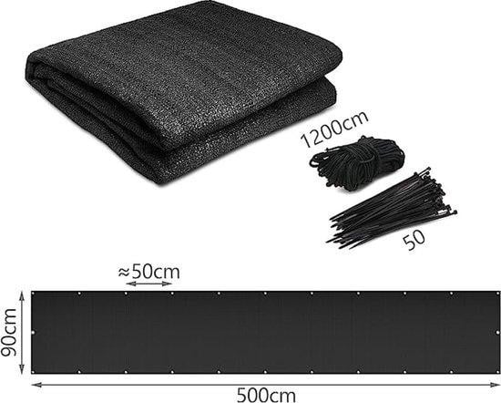 Famanu Balkon privacy scherm HDPE transparant antraciet, 500 x 90 cm - Windscherm met bevestiging