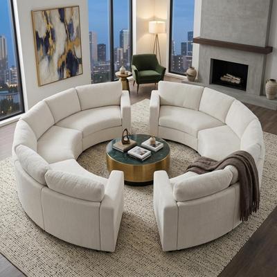 Loedds 2-Piece Chenille Curved Modular Sofa Set with Deep Seats