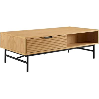 Couchtisch SALESFEVER "Visby Coffeetableh für stilvolles Wohnen", beige (natur, schwarz, schwarz, natur), B:120cm H:40cm T:60cm, MDF, Eiche Echtholzfurnier, Metall (Eisen), Tische, Couchtisch, Eiche Echtholzfurnier