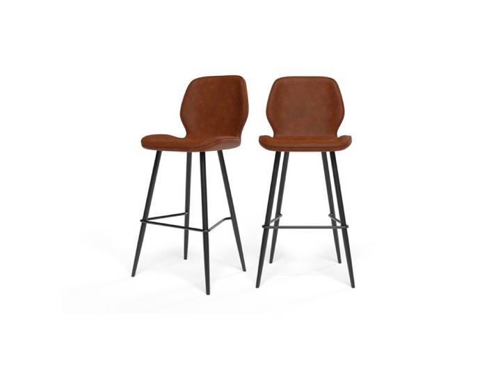 Lot de 2 tabourets de bar ETHAN en PU cognac - Marron