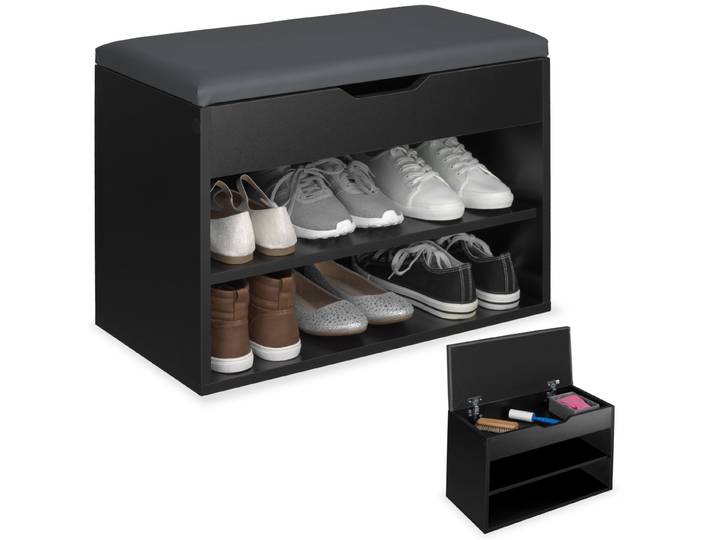 Schuhbank Jasmina mit Sitzpolster 60x30x43,5cm - schwarz