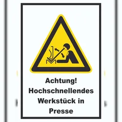 HB-Druck Achtung Hochschnellendes Werkstück in Presse A2 Rückseite selbstklebend Schild
