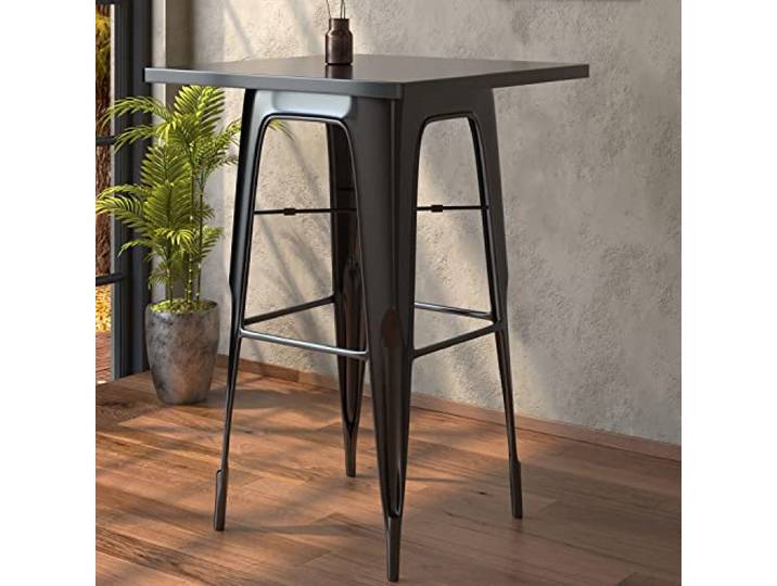GGMMÖBEL California Bartisch 70 x 70 x 106 cm Metall: Schwarz Matt Stehtisch Bistrotisch Indoor & Outdoor Industrial Deko