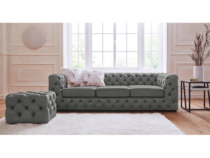 Chesterfield-Sofa, Naturleder®, Dunkelgrau, 230×98×67 cm, Hochwertige Verarbeitung, Klassisch, Home Affaire