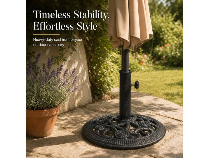 Support de parasol en fonte robuste 40x40x32 cm noir pour terrasse