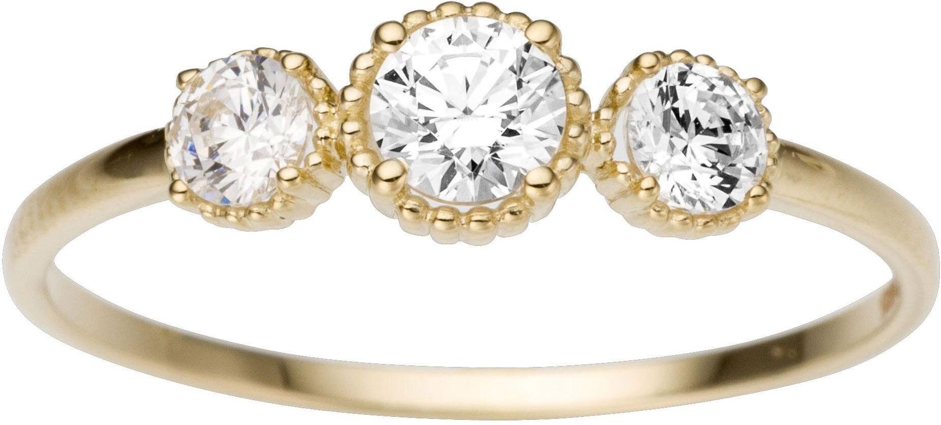 Goldring FIRETTI "Schmuck Geschenk Gold 333 Damenring Goldring" Gr. 18, gold (gelbgoldfarben, kristallweiß), Fingerringe, Damen, 18, Gelbgold 333, Goldring, mit Zirkonia (synth.)
