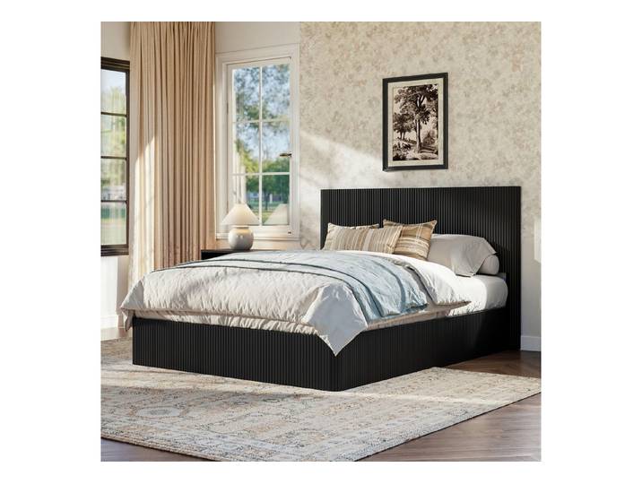 Fine Life Pro Bett Bett mit Rillenoptik & Lift-System, Schwarz, 160x200 cm, Stauraum, Massivholz-Latten, pflegeleicht