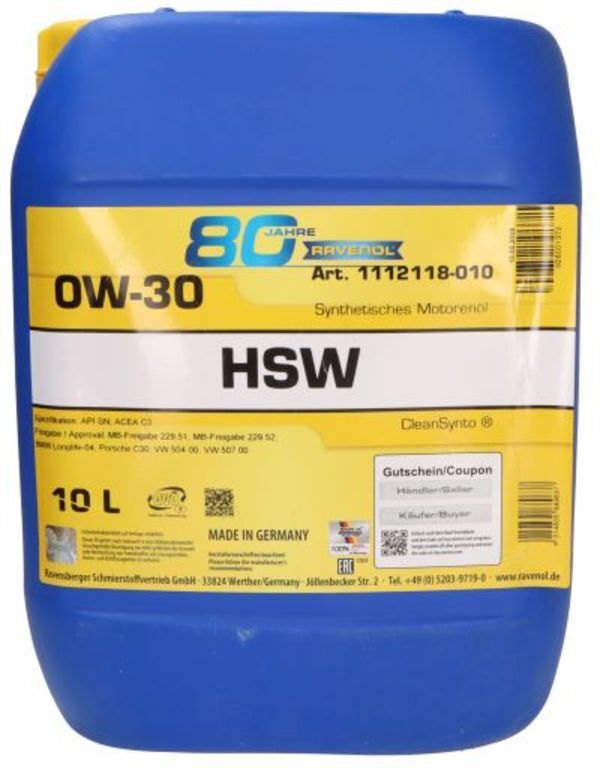 Motoröl RAVENOL 1112118 HSW 0W30 10L