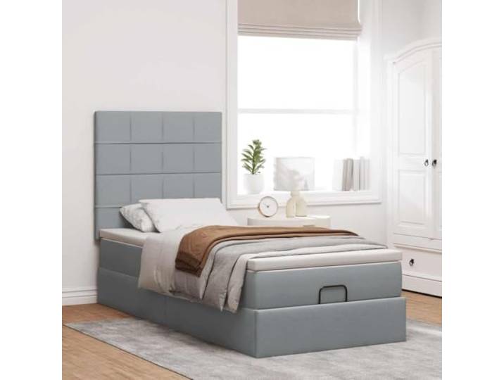 KTHLBRH Boxspringbett mit Matratze 90 x 190 cm Grau Taschenfederkernmatratze, hydraulischer Aufzug, Stauraum, inklusive Matratzenbezug