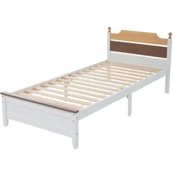 OKWISH Einzelbett aus Kiefernholz und MDF, Weiß, 90x200 cm, mit Mittelfuß und 15 Latten