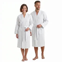 NYVI Bademantel NYVISpa Waffelpique - Unisex Saunamantel für Damen & Herren aus 100% Baumwolle - luftig leichter & atmungsaktiv Farbe:Weiß;Größe:M