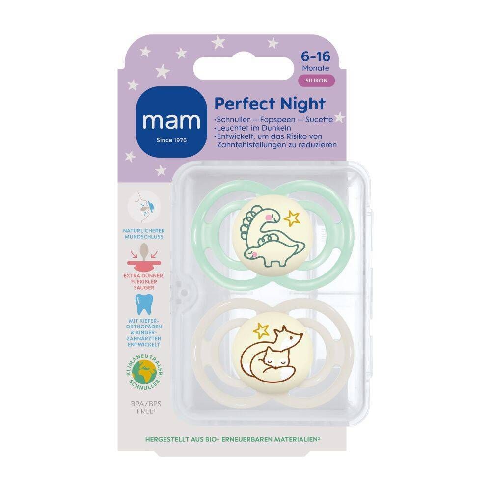 MAM Perfect Night Fopspeen Silicone Unisex 6-16 2 St Schnuller