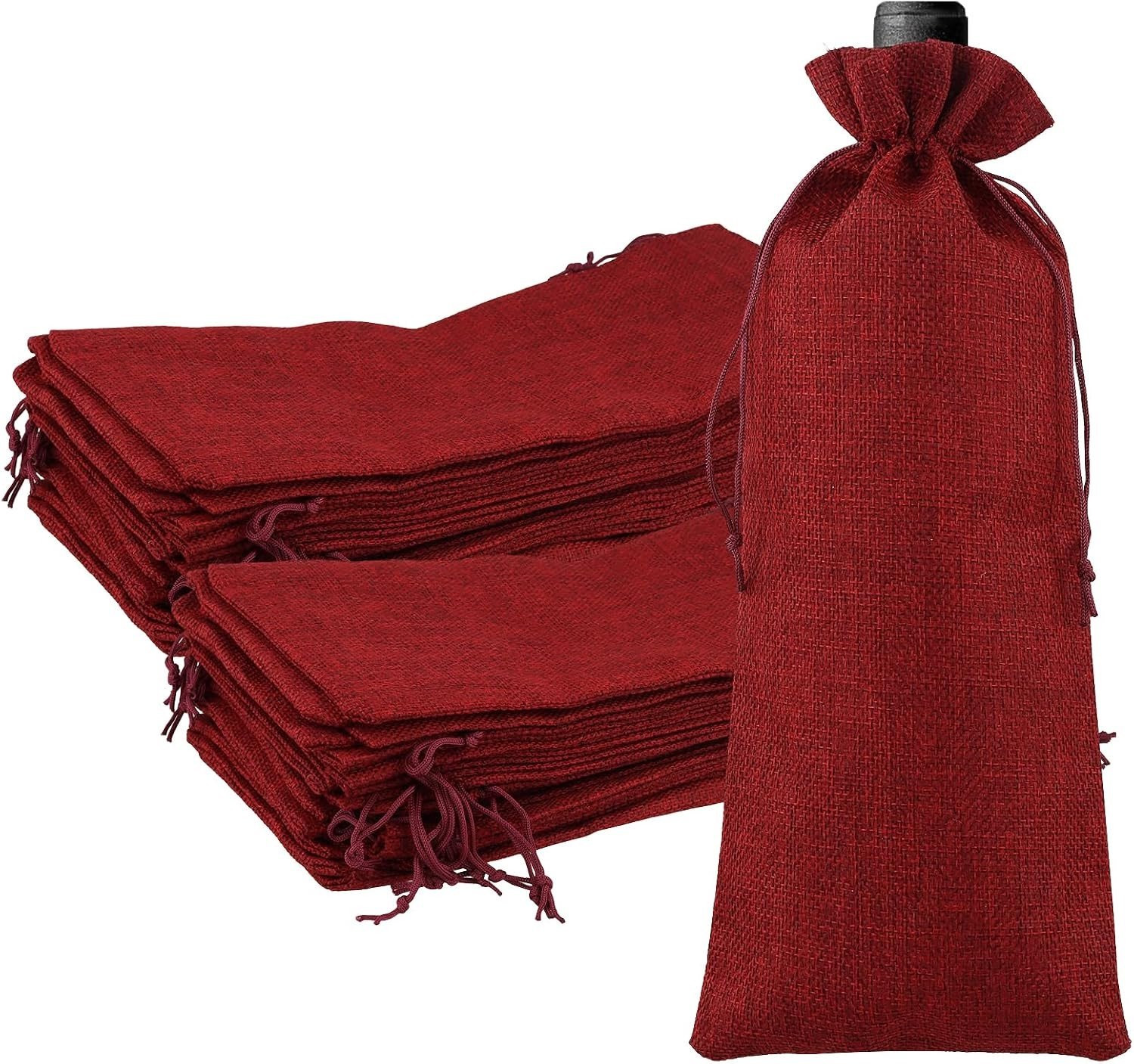 Set van 24 Jute wijnflessen tassen, Burlap geschenkzakken, 15 x 35 cm