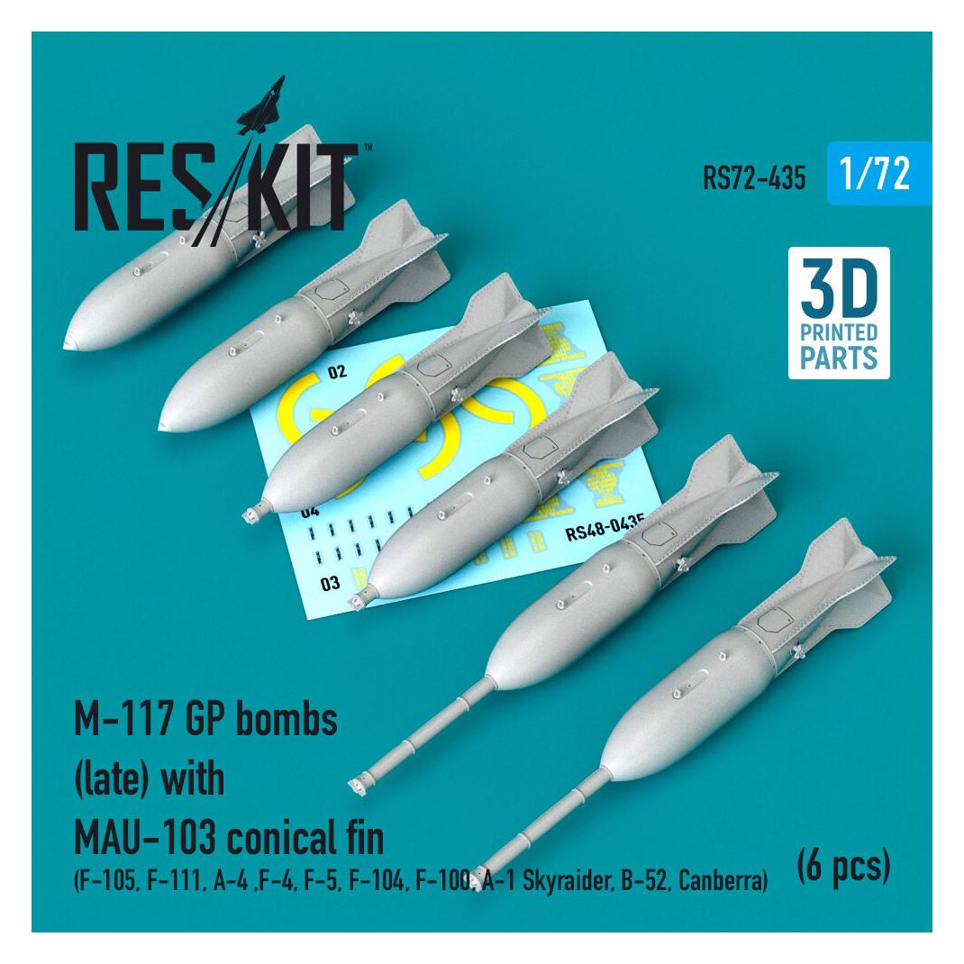 ResKit M-117 GP bombs (late) with MAU-103 conical fin (6 pcs) (F-105, F-111, A-4,F-4, F-5, F-104, F-100, A (RS72-0435)