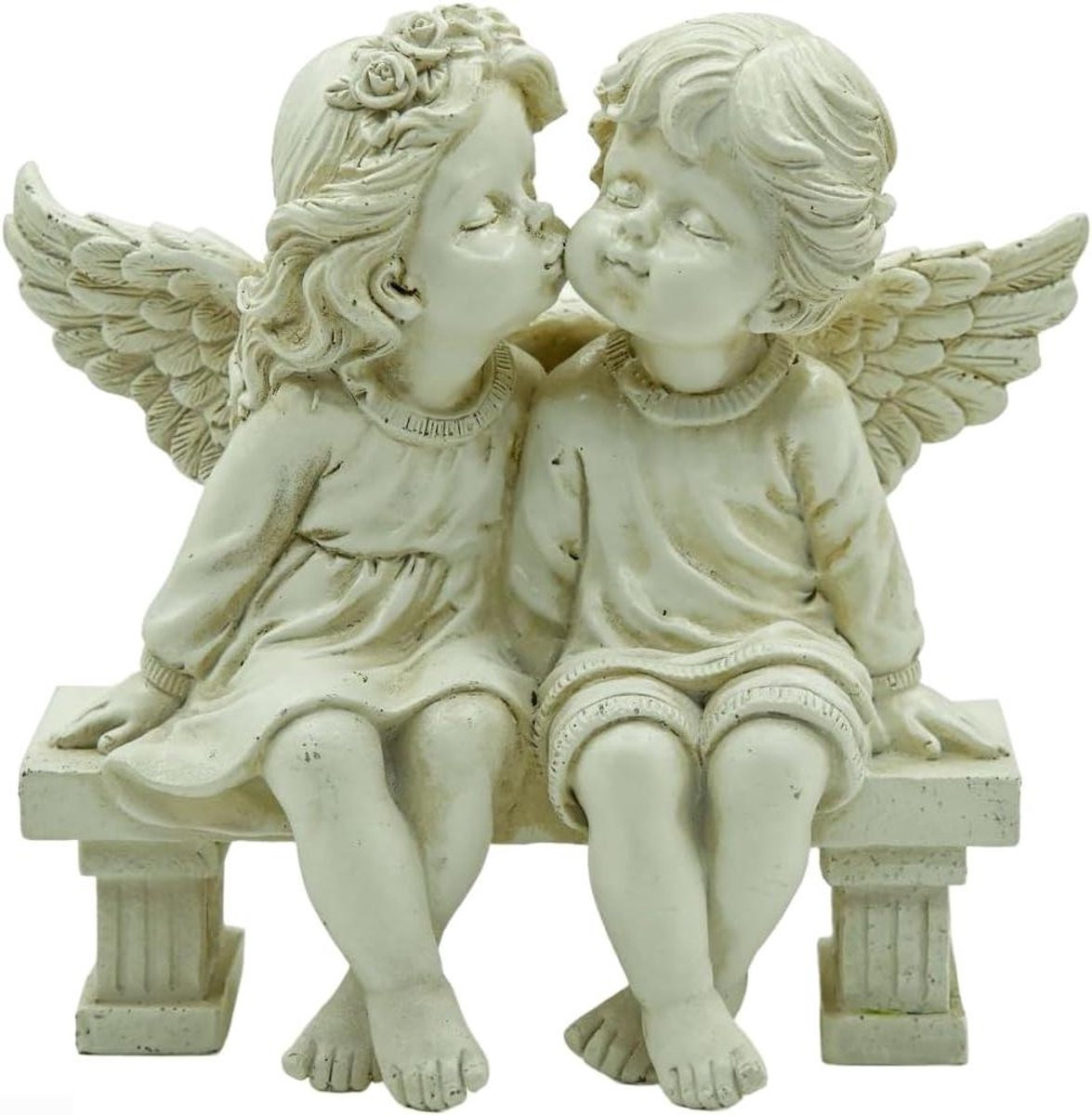 Engel Beeld Liefdespaar Sculptuur Antiek Wit Hoogte: 18 cm