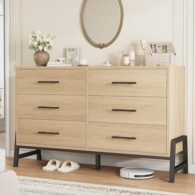 YUN "52"" Wide 6-Drawer Closet Dresser, Freestanding Wooden Storage Cabinet for Bedroom & Living Room"