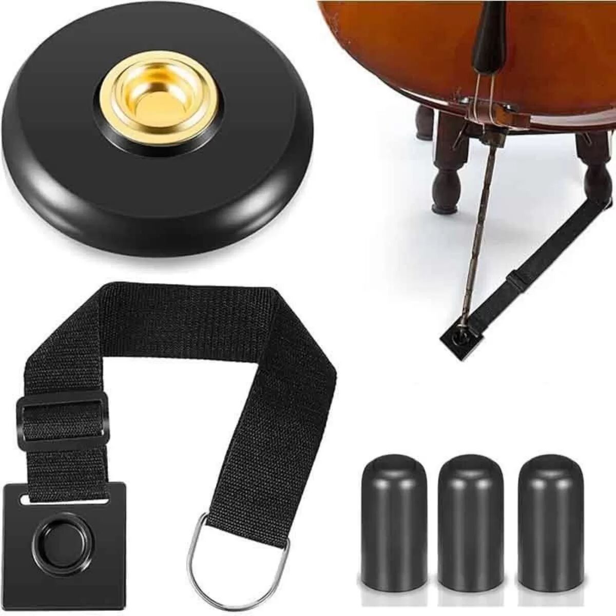 INF Schwarzes Cello Anti-Rutsch-Matten-Set mit 125cm Gurt — Endpin-Stopp und Schutz für stabile Performance