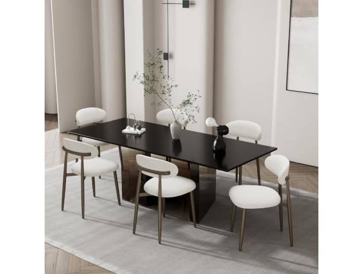 MALOL Esszimmerstühle 6er Set, Gepolsterte Stühle Esszimmer, Küchenstühle, Esstisch Stühle mit geschwungener Rückenlehne & Metallfüßen, moderne Stoffstühle für Küche, Wohnzimmer und Gastronomie, Beige
