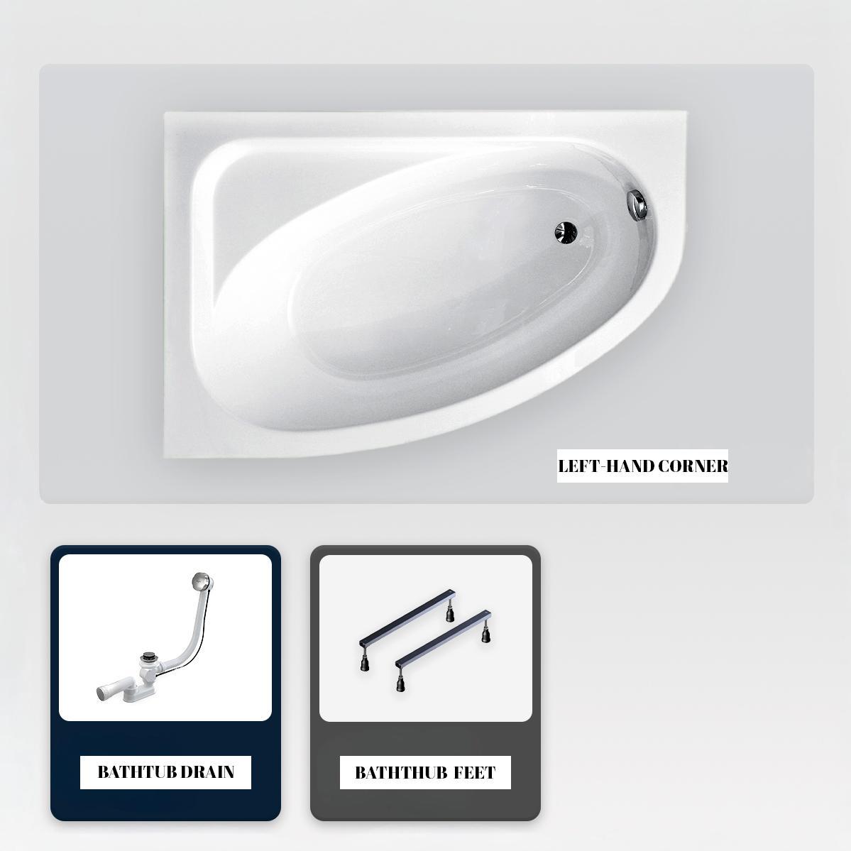 Asymmetrische Badewanne - 150 x 100 cm - Links - ohne Verkleidung - mit Füßen - Ablaufgarnitur Chrom - CORNEA