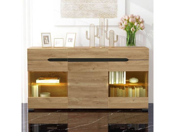 Buffet - JAERLIUB - Armoire de Salon - 3 portes 3 tiroirs - Espace de rangement - Beige CHÊNE#Naturel