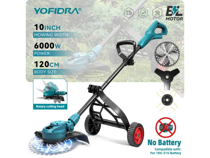 Tondeuse à gazon électrique sans fil YOFIDRA Brushless 10 pouces, outil de désherbage de jardin, compatible avec la batterie Makita 18V.