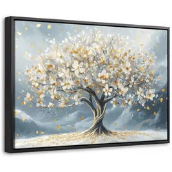 LEINWAND Bilder mit Rahmen - Baum - Winter - Baum des Lebens - Modern - Gold - 60x40