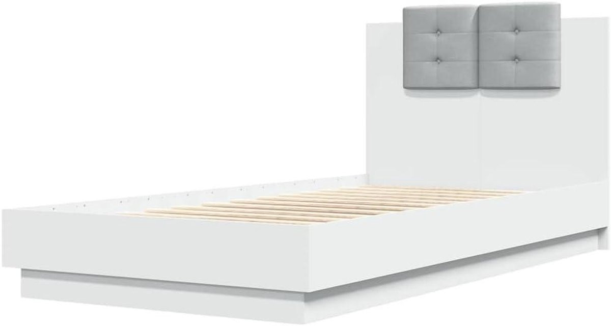 Wit bedframe voor eenpersoonsbed met hoofdbord en RGB LED-verlichting, 75 x 190 cm
