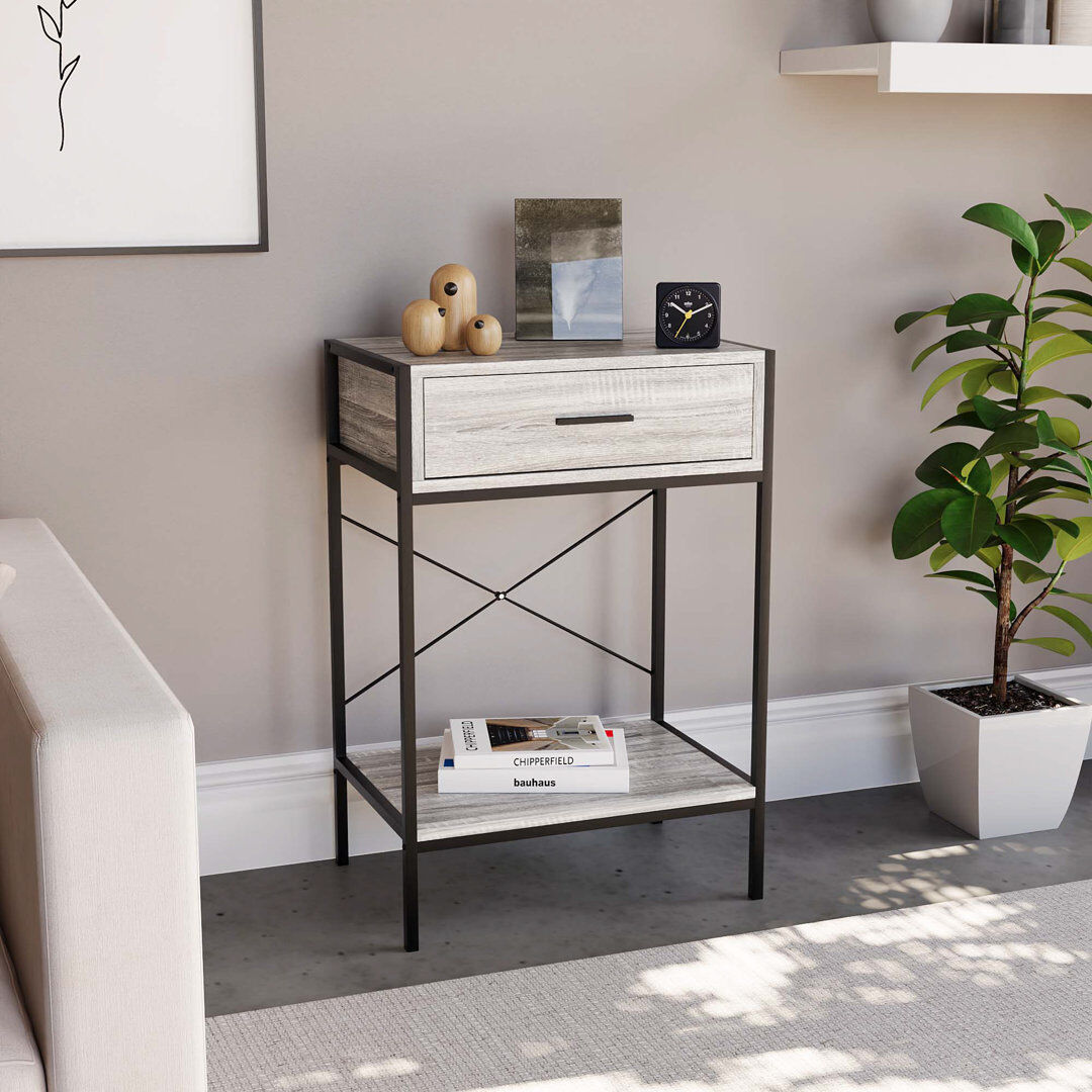 Borough Wharf Sylvie 1 Drawer Industrial Console Table with Metal Legs Hallway & Living Room Furniture Grey 74cm H X 50cm W X 34cm D