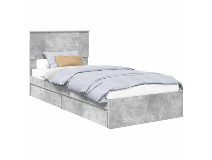 PUGYNBK Bett mit Aufbewahrung, Grau, Beton, 90 x 190 cm Robustes Holz, Schubladen mit Griffen, Plattformrost, einfache Montage