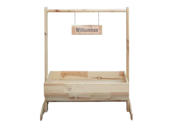 Pflanzkübel PROMADINO Willkommen , beige (natur), B:59cm H:73cm T:30cm, Holzwerkstoff, Pflanzgefäße, Pflanzkübel