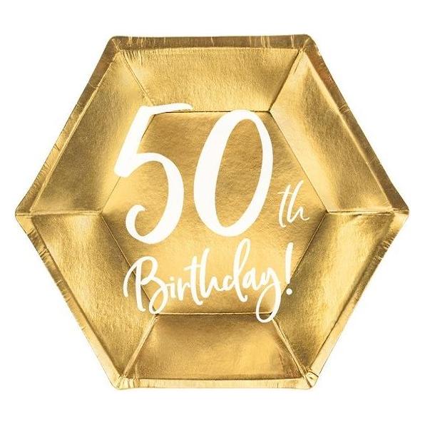 Partydeco Teller 50 Jahre in Gold (6 Stk.) (TPP73-50-019M)