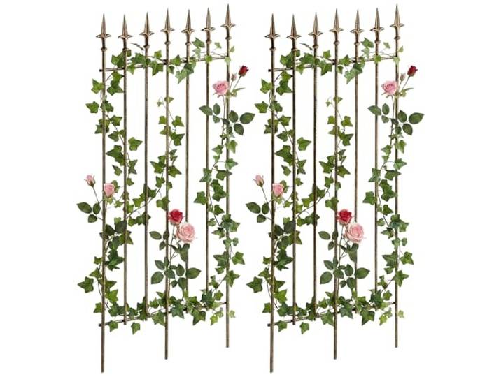 CLP Rankgitter 2er Set Metall 100x50 cm Elisa, Kletterhilfen stabil für Rosen und Efeu, Pflanzgitter im Jugendstil, Rankhilfen für Garten, Farbe: Bronze