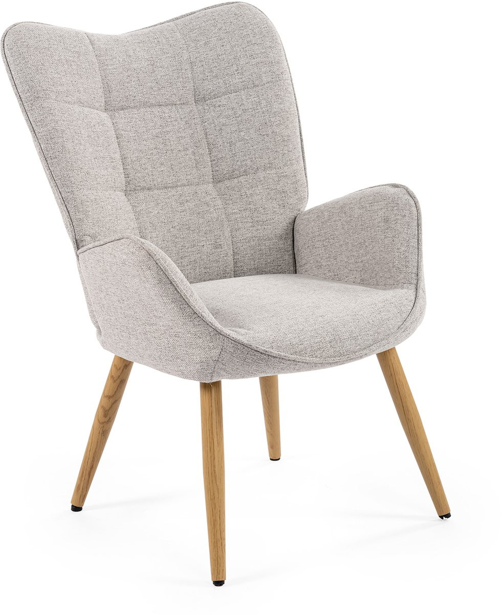Meubles Cosy Scandinavische Fauteuil - Grijs - Stof met Metalen Poten met Houtlook