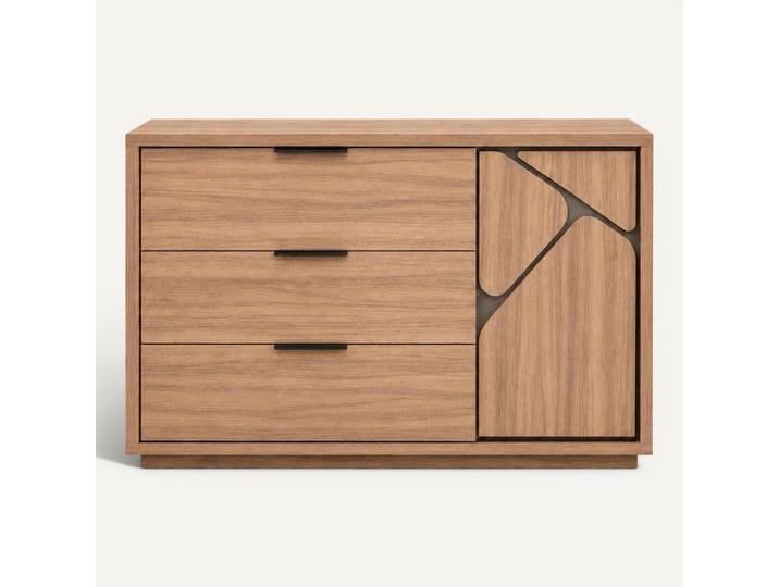 Commode 3 tiroirs 1 porte AURELIO imitation chêne et gris