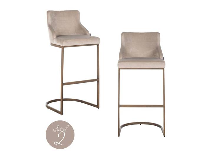 Barhocker Bolton khaki Samtvelours im 2er-Set, goldenes Gestell