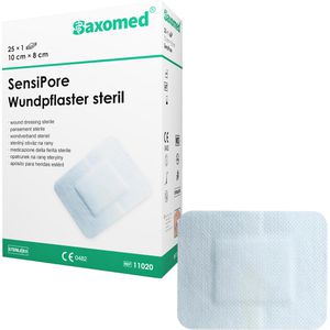 Saxomed Pflaster SensiPore, 25 Strips, steril, elastisch, atmungsaktiv, 10 x 8cm