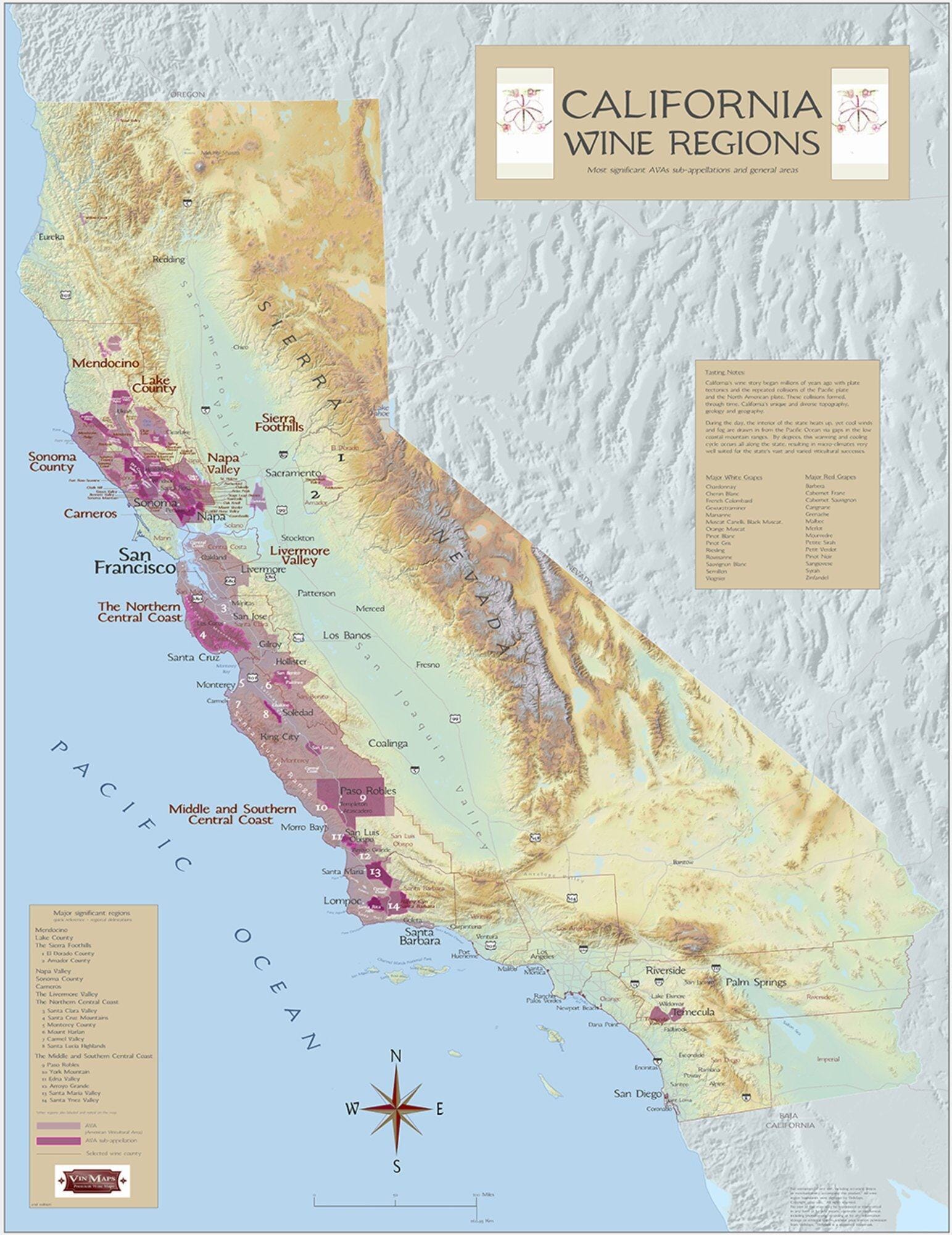 Californie - Les zones viticoles américaines les plus importantes   Vinmaps - Paper